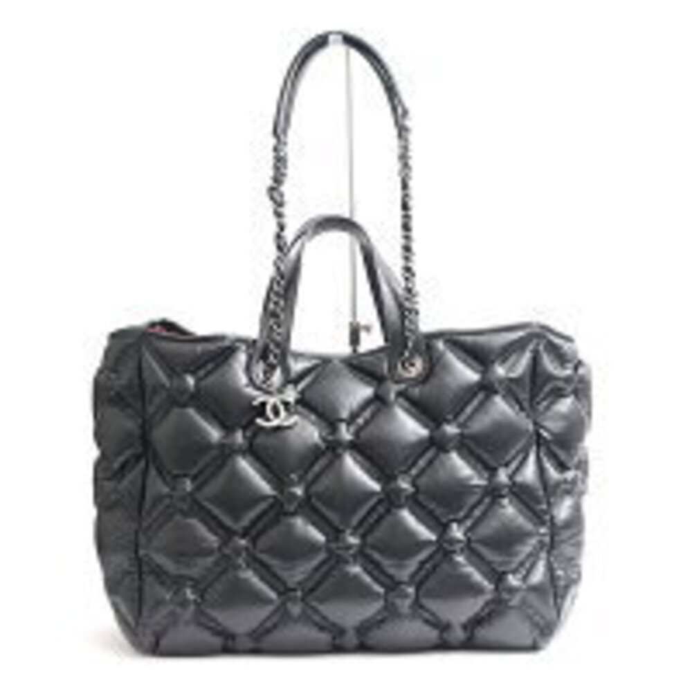 Chanel Bule Quilt Shoulder Bag Tote Matelasse Black